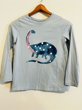 Tea Collection Dinosaur Graphic Long Sleeve Shirt Youth Size 12 Blue Cotton